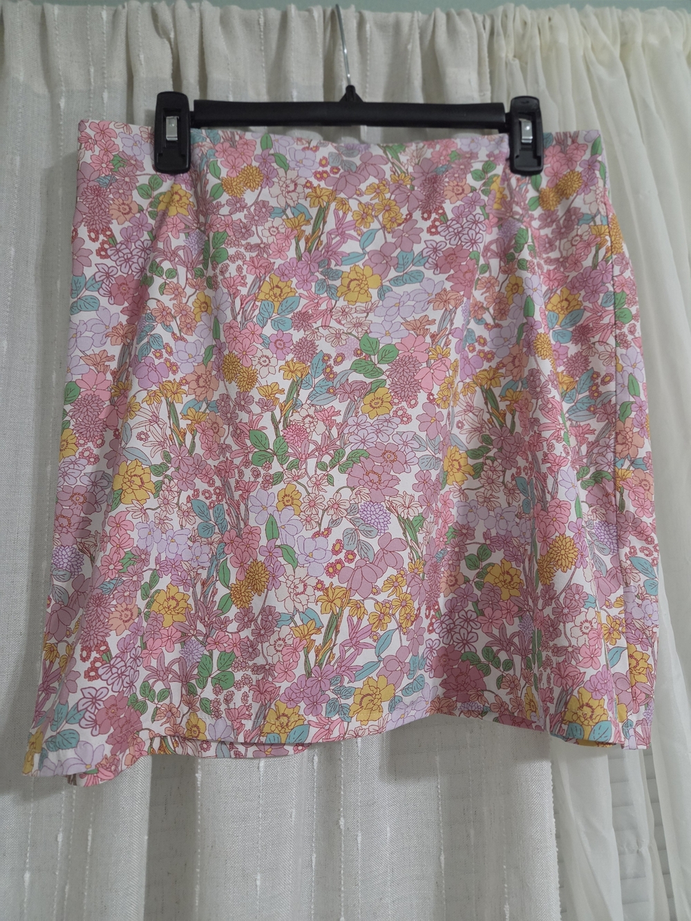 ROMWE Pink Floral Mini Skirt with Yellow & Green Accents